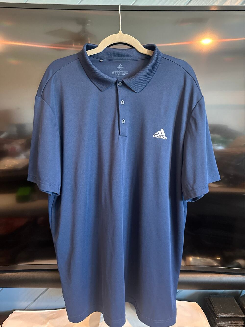 Adidas navy blue short sleeve two XL prime green performance golf shirt